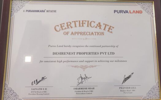 Desirenest appreciated by Purva Land for its Consistent High Performance in 2022 and Support in achieving their milestone